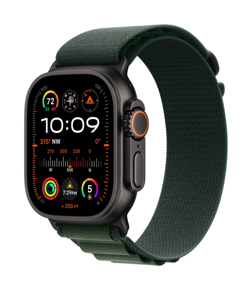 Apple Watch Ultra2 v2 Cellular 49mm Black Titanium Case with Dark Green Alpine Loop S